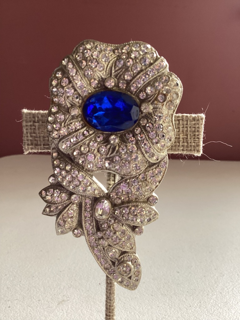 Vintage blue rhinestone floral brooch